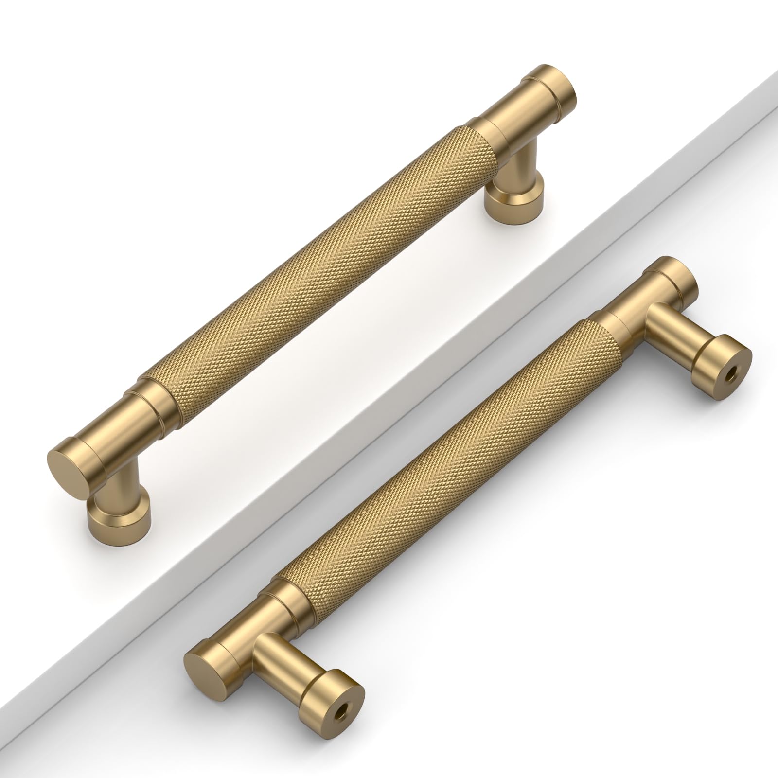 Tiradores moleteados de 128 mm, manetas bronce champán para cajones y muebles de baño