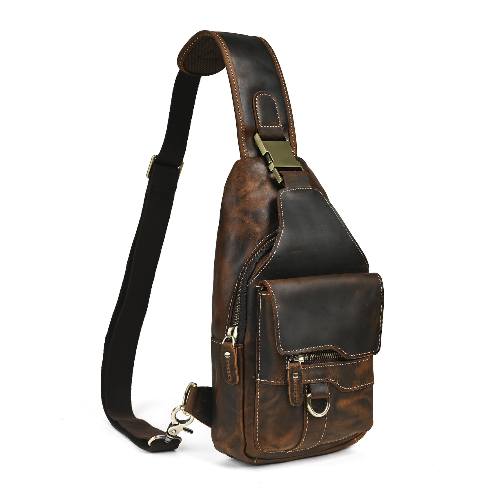 Water Resistant Canvas Leather Hiking Travel DayPack Sling Crossbody Triangle Chest Pack Bag For Men Women FB8013 100