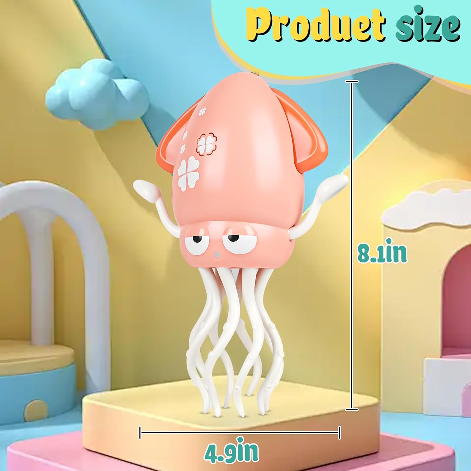 Electric Dancing Octopus Baby Toy, Dancing Squid Crawling Toys,Automatic Evasion Octopus Toy with Led Light and Music, Interactive Entertainment for Baby Sensory Development Birthday Gifts (Pink)