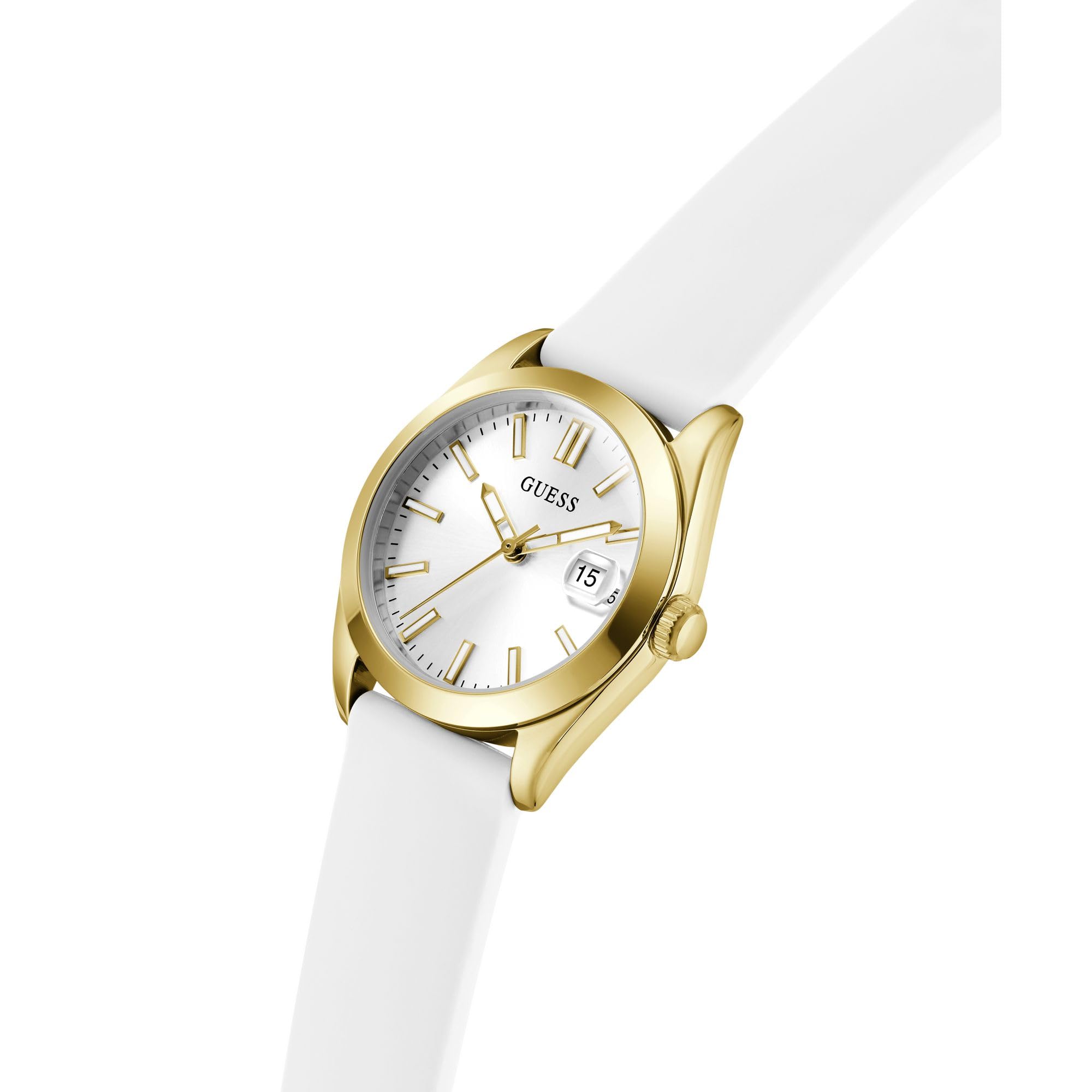 Guess Reloj de Pulsera Alice GW1033L2 para Mujer, 32 mm, Acero Inoxidable PVD, Esfera Blanca, Cuarzo, Cristal Mineral, 3 ATM, Correa de Silicona