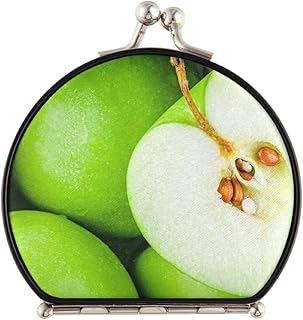 Organic Green Juicy Apples Texture Compact Makeup Mirror, Twin-Sided Cosmetic Mirror with 2 x 1x Magnification, Buckle Folding Mini Pocket Portable Hand Mirror