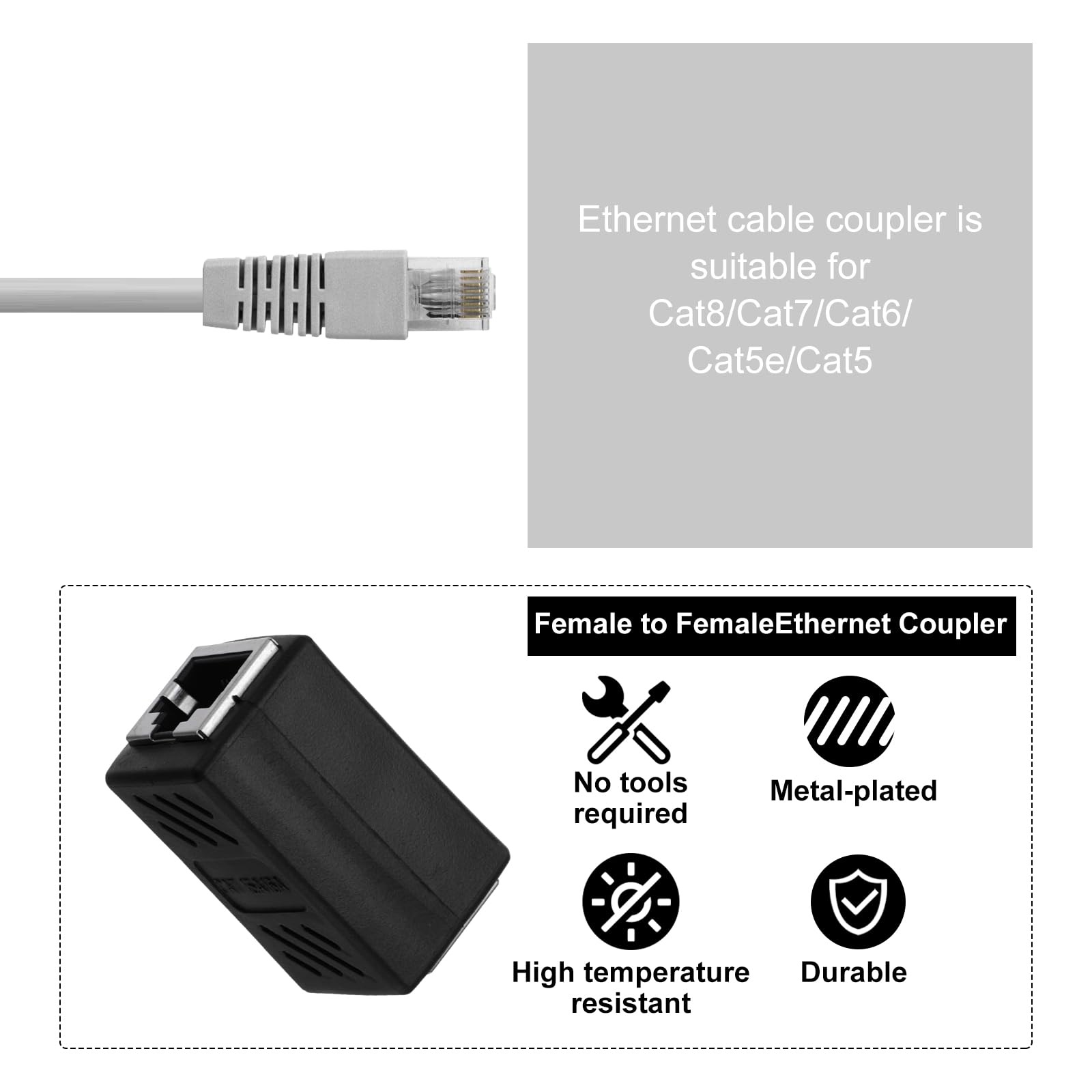 QUARKZMAN 30 Pack RJ45 Ethernet Coupler, Femmina a Femmina Cat6 Coupler Adattatore di Estensione Ethernet Connettore di Rete per Cat8/Cat7/Cat6/Cat5e/Cat5, Nero