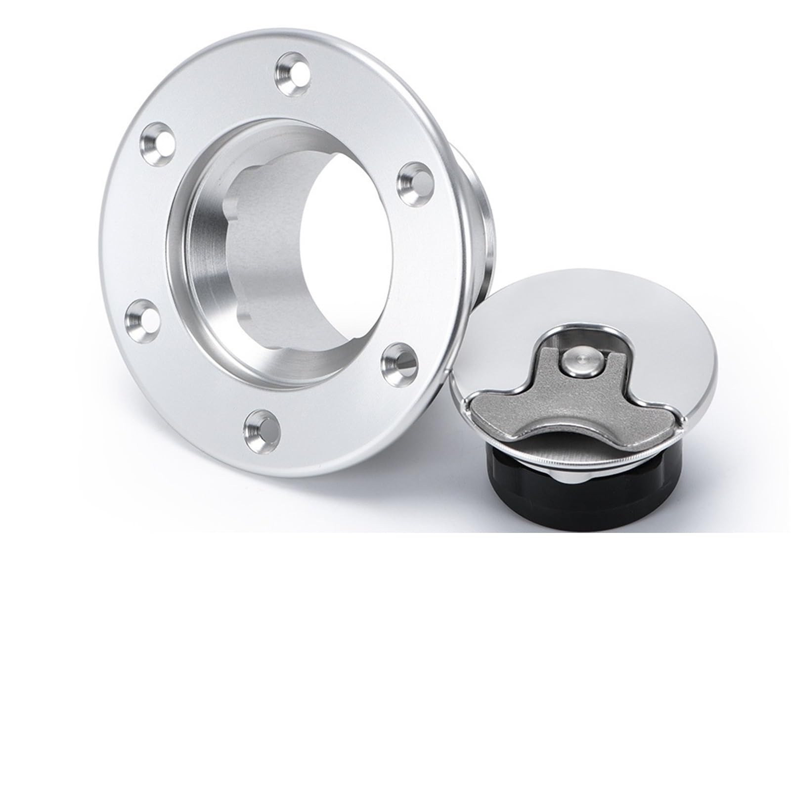 Korek wlewu oleju Korek Zbiornika Paliwa Paliwa Z Aluminium, Montaż Na Płasko, 6 Śrub, Polerowany Lustro, Otwór Wewnętrzny 35,5 Mm(Silver)