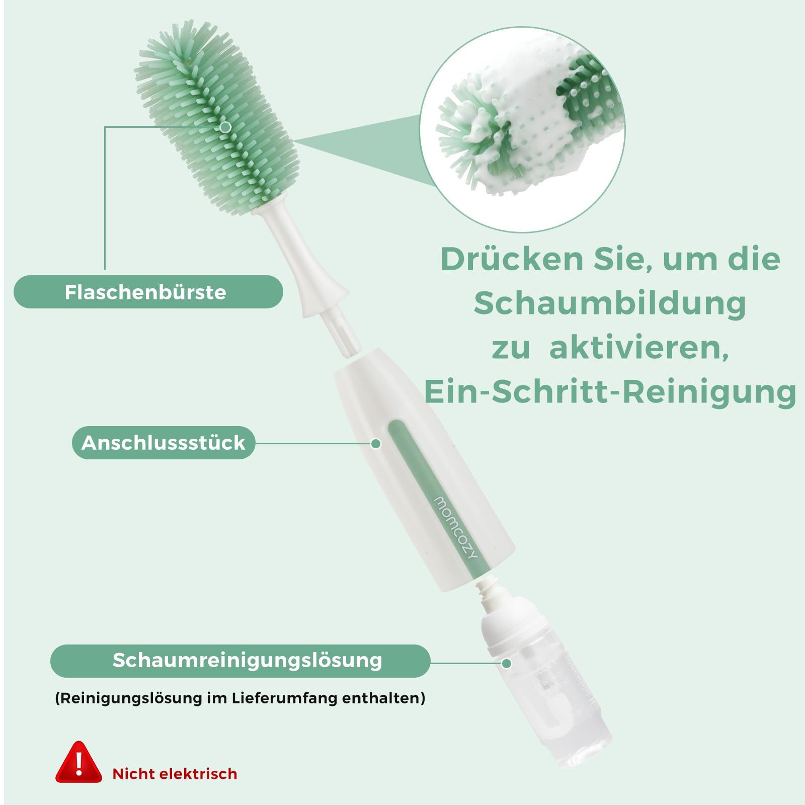 Momcozy Flaschenbürsten Set Pro, Innovatives Push-Press-Design zur gründlichen Reinigung & Momcozy Premium Babyflaschen Trockenständer – Vertikaler Flaschenhalter für 18 Flaschen & Stillzubehör