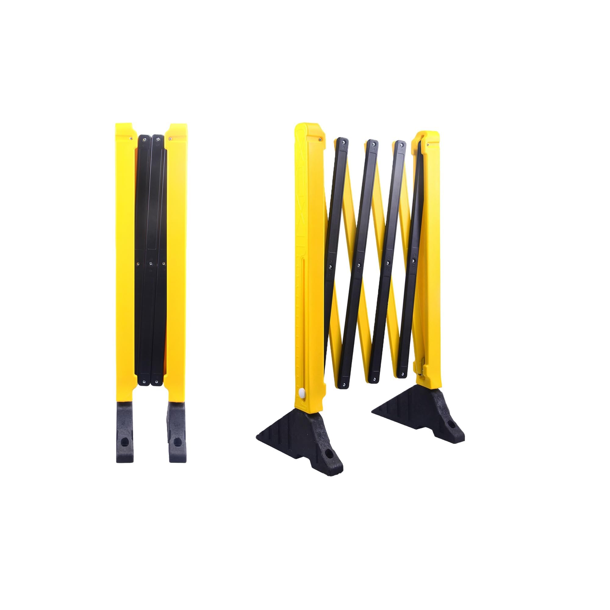 Barricadas extensibles de 260 cm, color amarillo y negro, con puerta larga de metal, retráctil, para tránsito y tráfico retráctil (2 unidades)