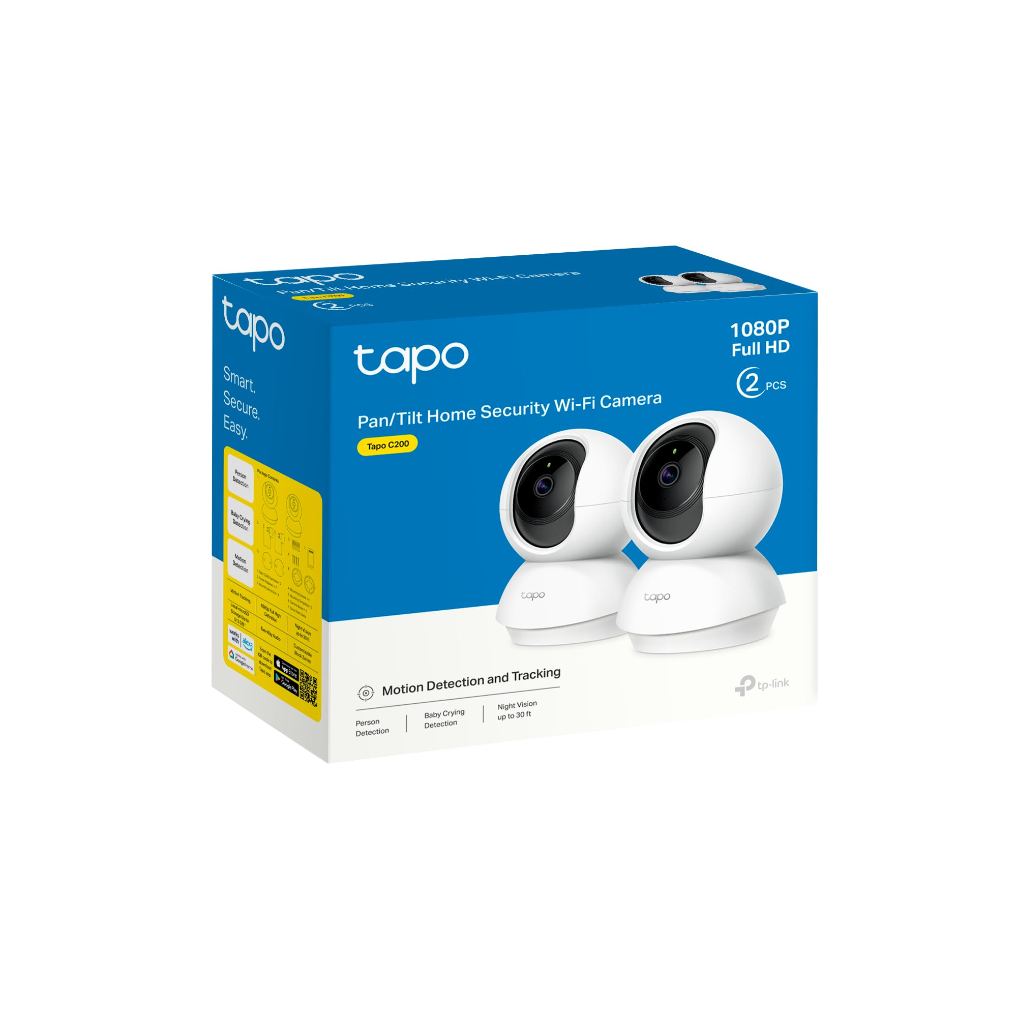 Tapo C200P2 - Cámara de Vigilancia WiFi Interior 360º, 1080p, Detección IA | Detección Movimiento, Personas y Llanto de Bebé. Visión Nocturna. Alarma Luz y Sonido. Almacenamiento Local o Nube. App Tapo.