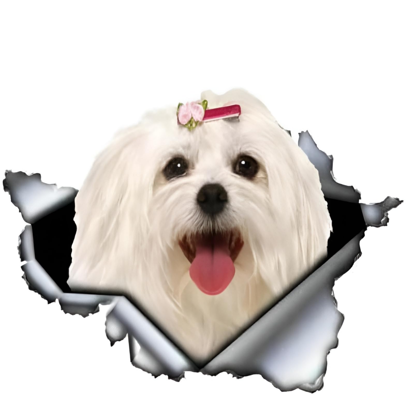 Autoaufkleber 25cm(9.8 Inch) Niedlicher Malteser Aufkleber Cute Maltese Car Sticker Haustier Hund Wasserdichte Aufkleber 3D Zerrissen Metall Reflektierende Aufkleber Dekorative