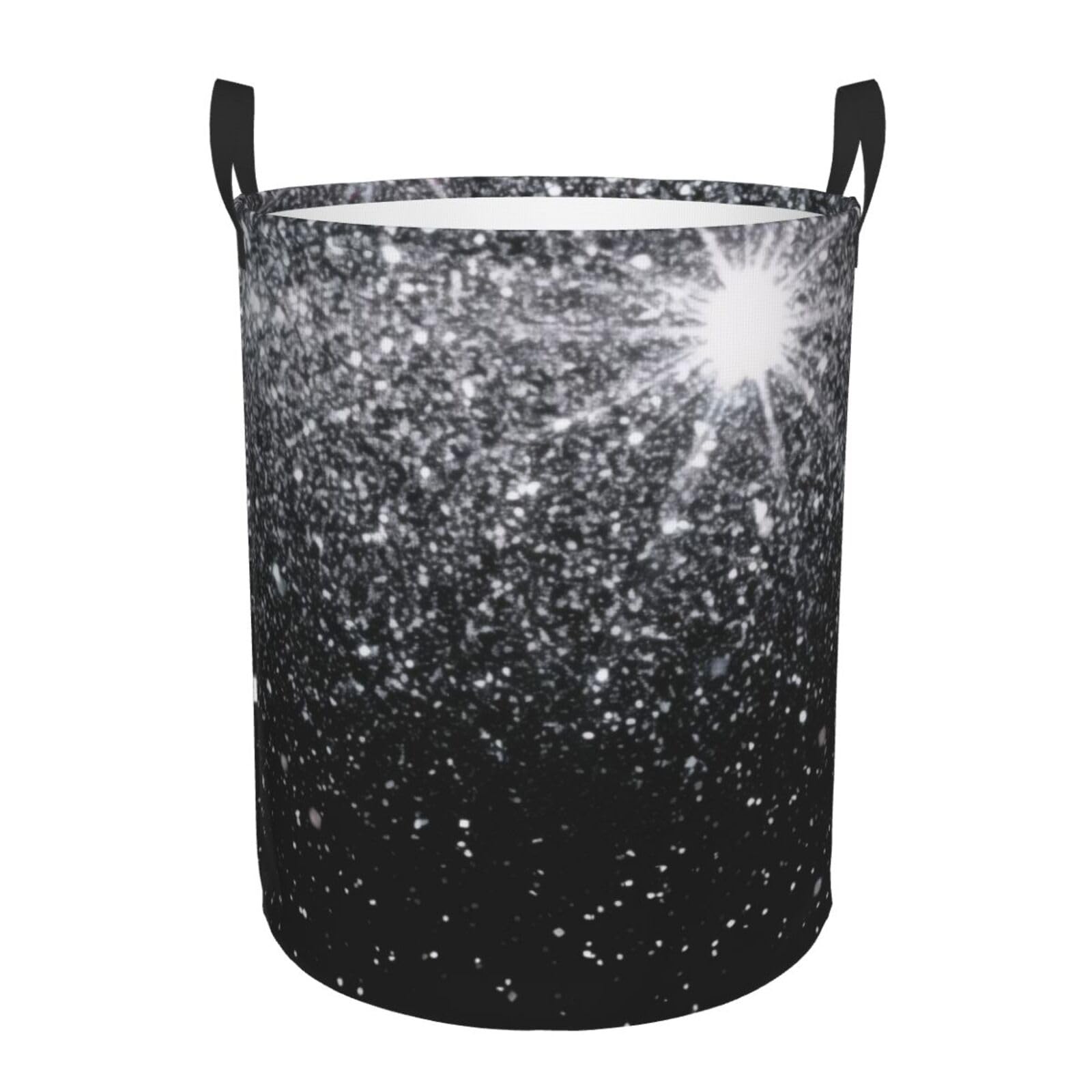 Circular Laundry Basket/Shiny Silver Glitter/Foldable Dirty Clothes Storage Hamper, With Handles, Water Resistant, For Bedroom Bathroom Storage Bins 50x40cm