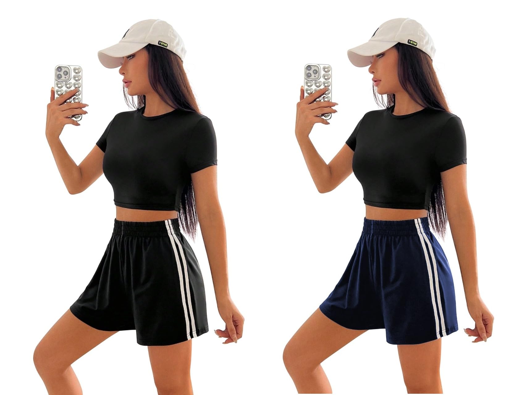 Womens Casual Wear Net Stripe Shorts (Net Shorts-Black,Navy)