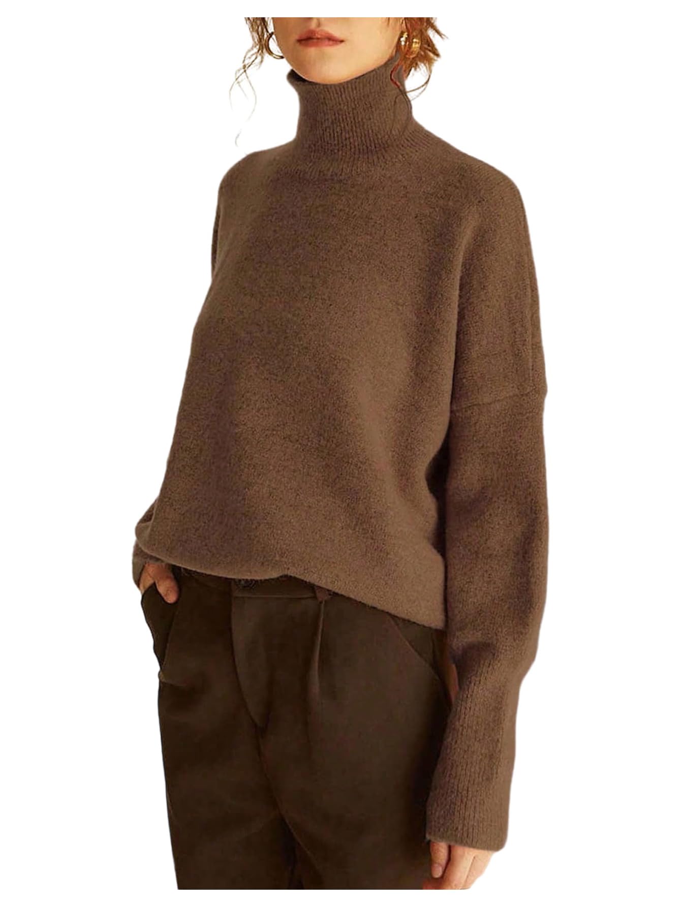 MakeMeChic Womens Turtleneck Sweater Long Sleeve Knitted Pullover Tops Old Money Clothes