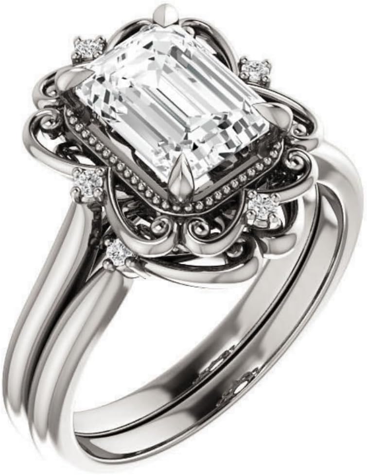1CT-4CT Emerald Cut VVS1 Colorless Moissanite Engagement Ring Set, Wedding/Bridal Ring Set, Vintage Antique Anniversary Promise Gifts for Her, Sterling Silver, 10K/14K/18K Solid Gold