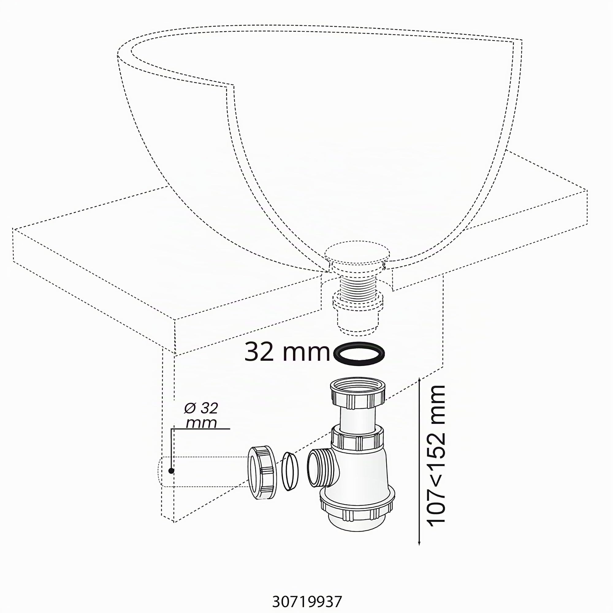 Wirquin SP3178 - Sifone per lavello/bidet, modello corto
