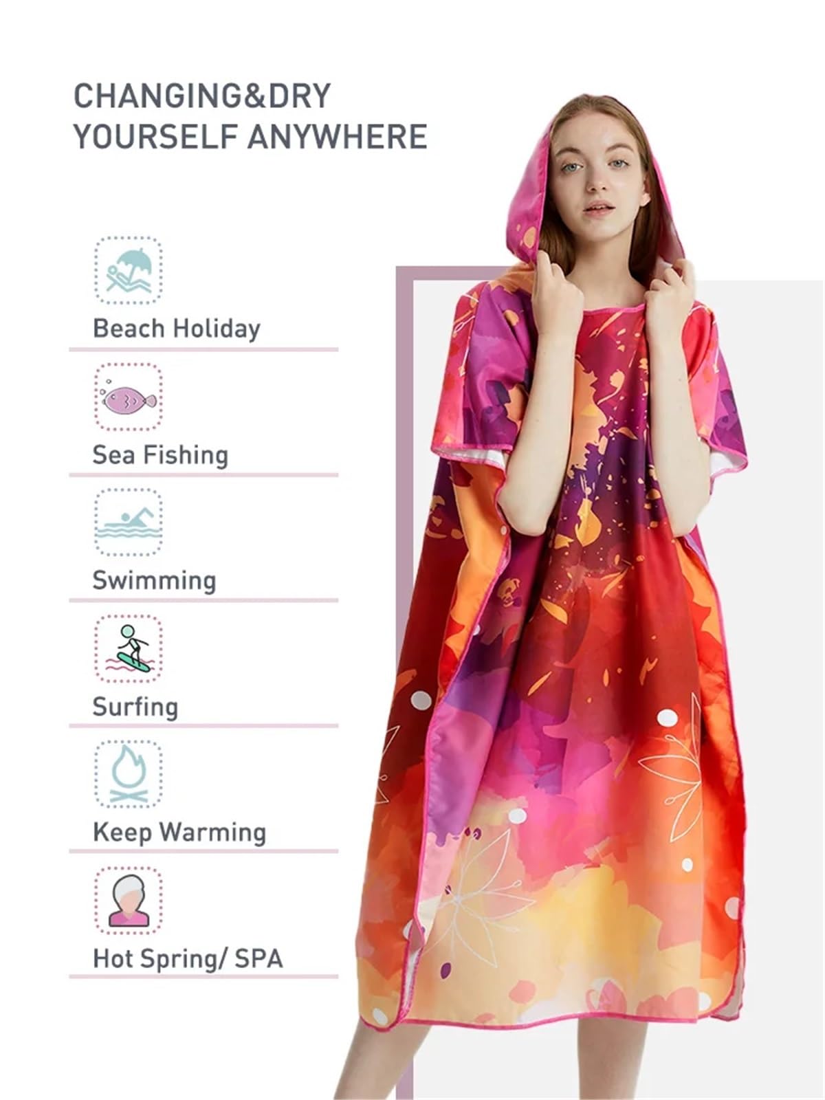 Poncho da surf, asciugamano ad asciugatura rapida, con cappuccio, accappatoio spiaggia in microfibra, poncho for cambiarsi, for adulti Poncho da Spiaggia