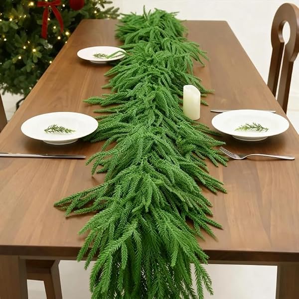 9FT Norfolk Pine Garlands Realistic, Real Touch Winter Christmas Garland, Christmas Decorations Indoor Outdoor, Artificial Holiday Decor Faux Garland for Mantle, Fireplace, Table by Generic - Used condition - Image 3