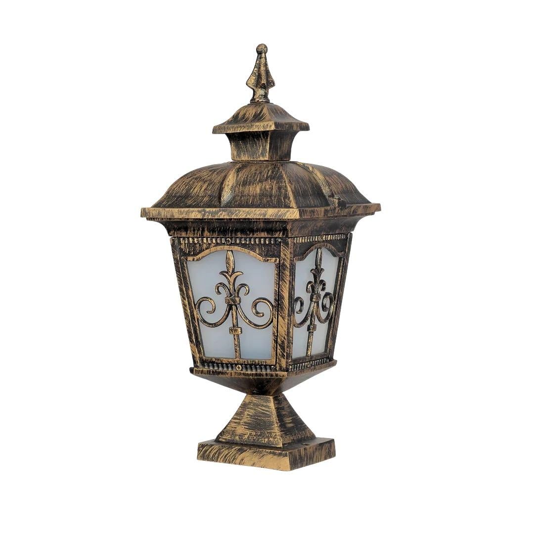 Kyess Lighting Cascade Outdoor Pillar Gate Lamp, Matt Antique Gold Aluminum, 40x17 cm, Waterproof Design, B22 Bulb Holder, Victorian Style Post Light-image-3