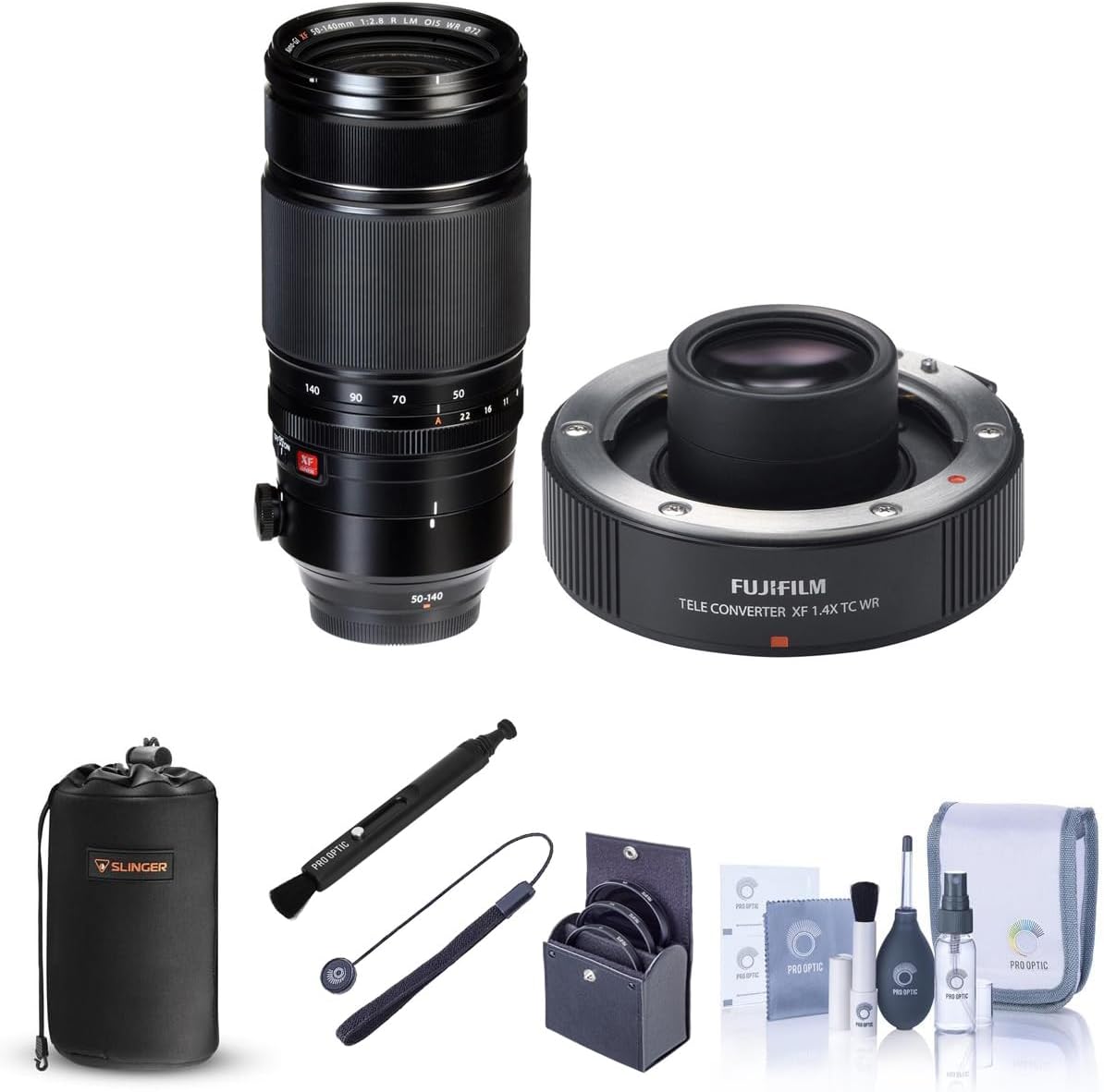 Fujifilm XF 50-140mm (76-213mm) F2.8 R LM OIS Weather Resistant Lens – Bundle w/Fujifilm XF1.4XTC WR Teleconverter, 72mm Filter Kit, Soft Lens Case, Cleaning Kit, Capleash II, Lenspen Lens Cleaner
