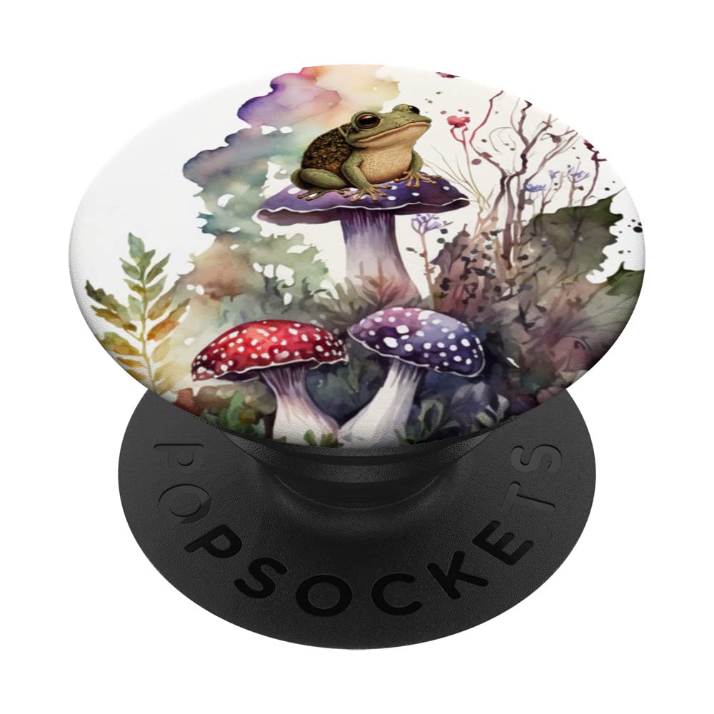 Cute Cottagecore Vintage Frog on top of Mushroom PopSockets Swappable PopGrip