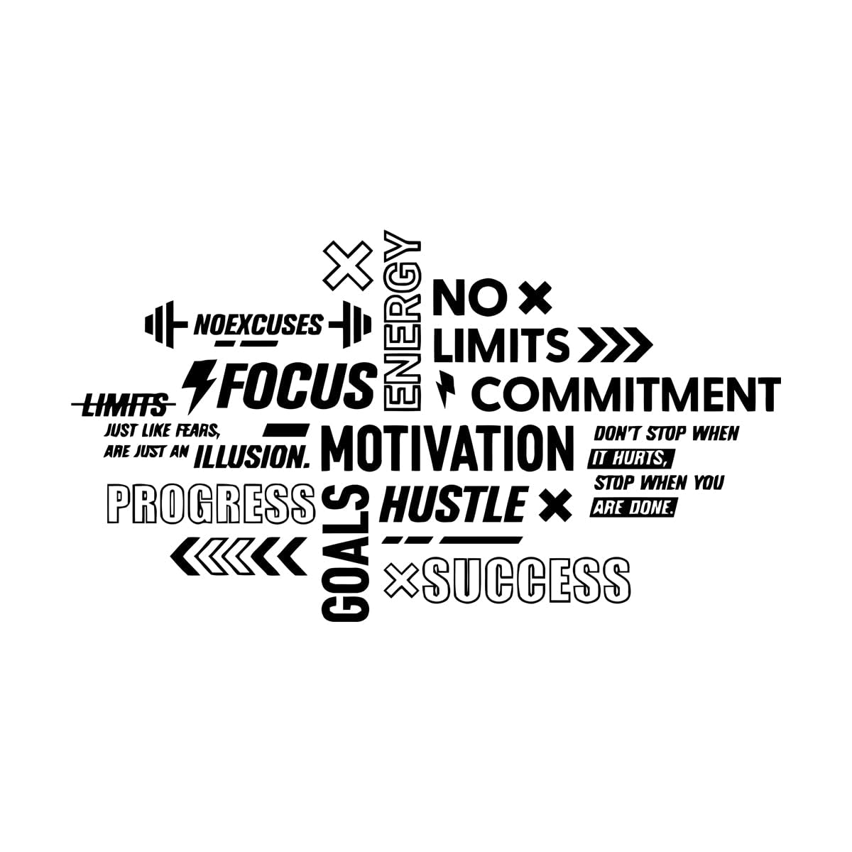 Motivation Fitnesscenter Exercise Inspirational Quotes Success Focus Exercise Wall Stickers Paster Paper 48x86.6cm Do not Damage the wall Surface Large Black