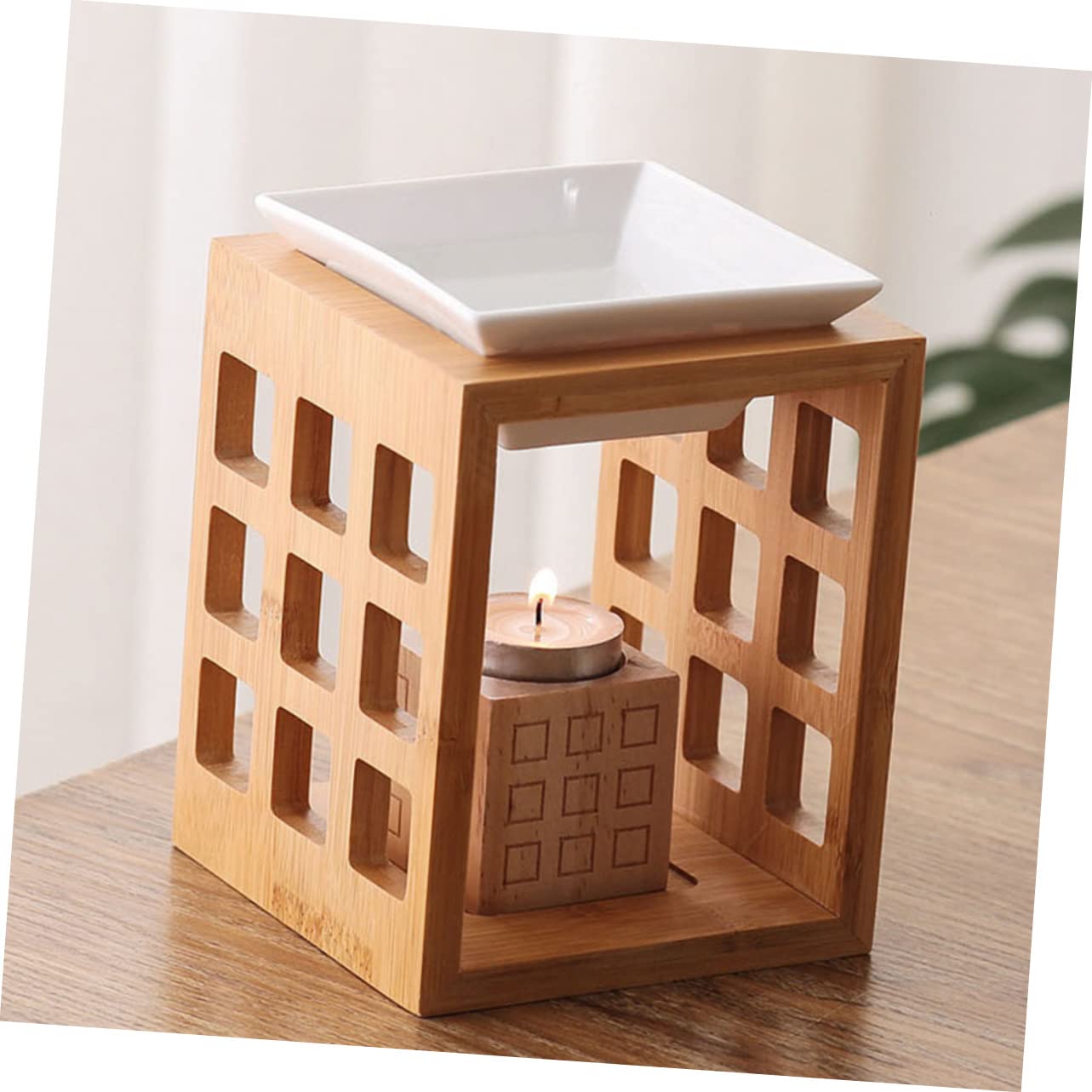 DECHOUS Bruciatore Oli Essenziali in Legno e Ceramico 150ml per Yoga e Salotto Diffusione di Profumo