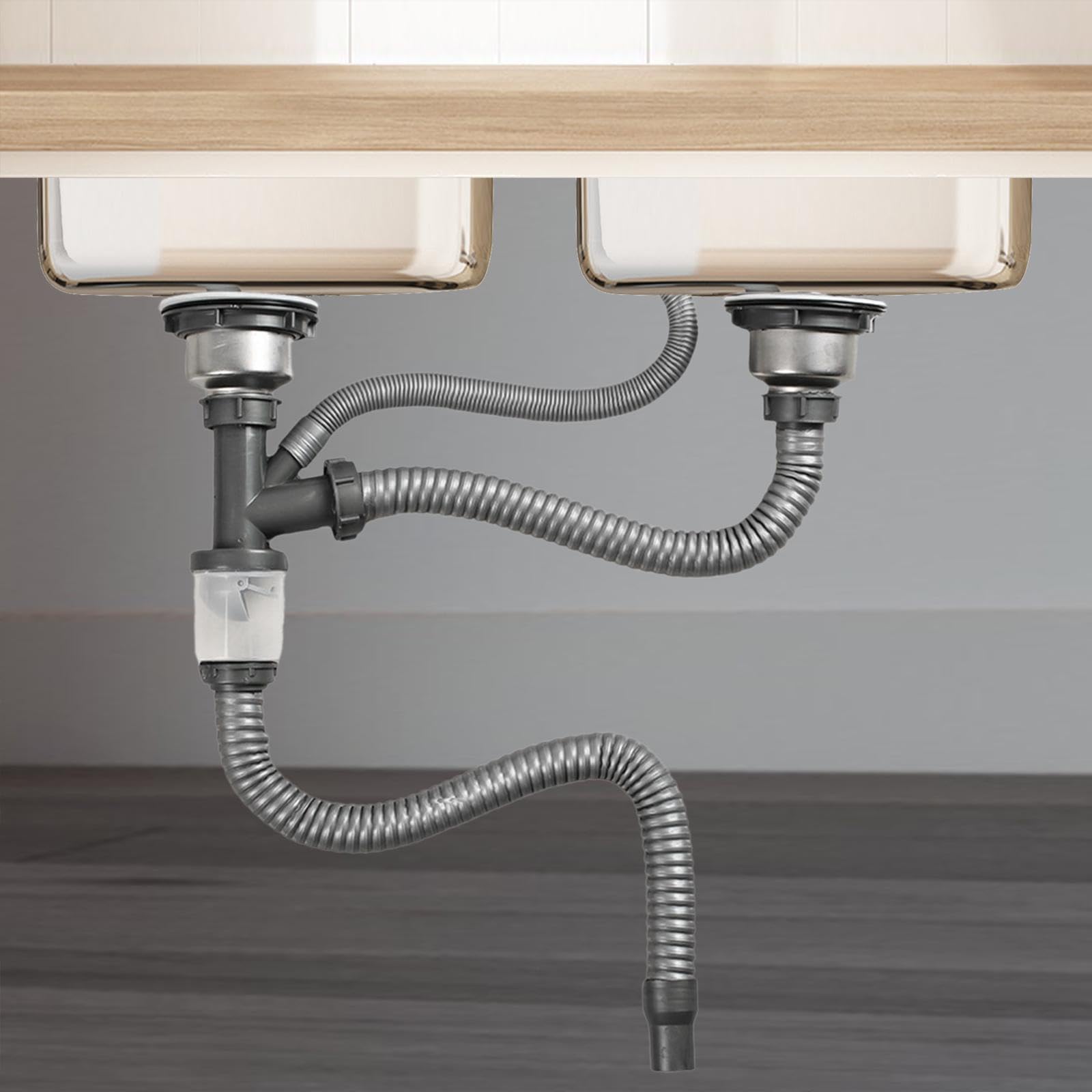 Qianly Tubo de Desagüe para Fregadero de Cocina, Fregadero Doble, Tubo de Desagüe para Fregadero de Cocina