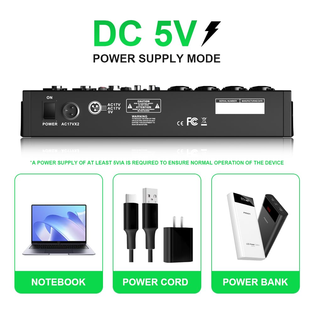 Nero MW-6 6 Canali Professional DJ Audio Mixer Controller Mixer Portatile con DSP 99 Preset Effetti per Live Streaming, Podcasting, Home Party