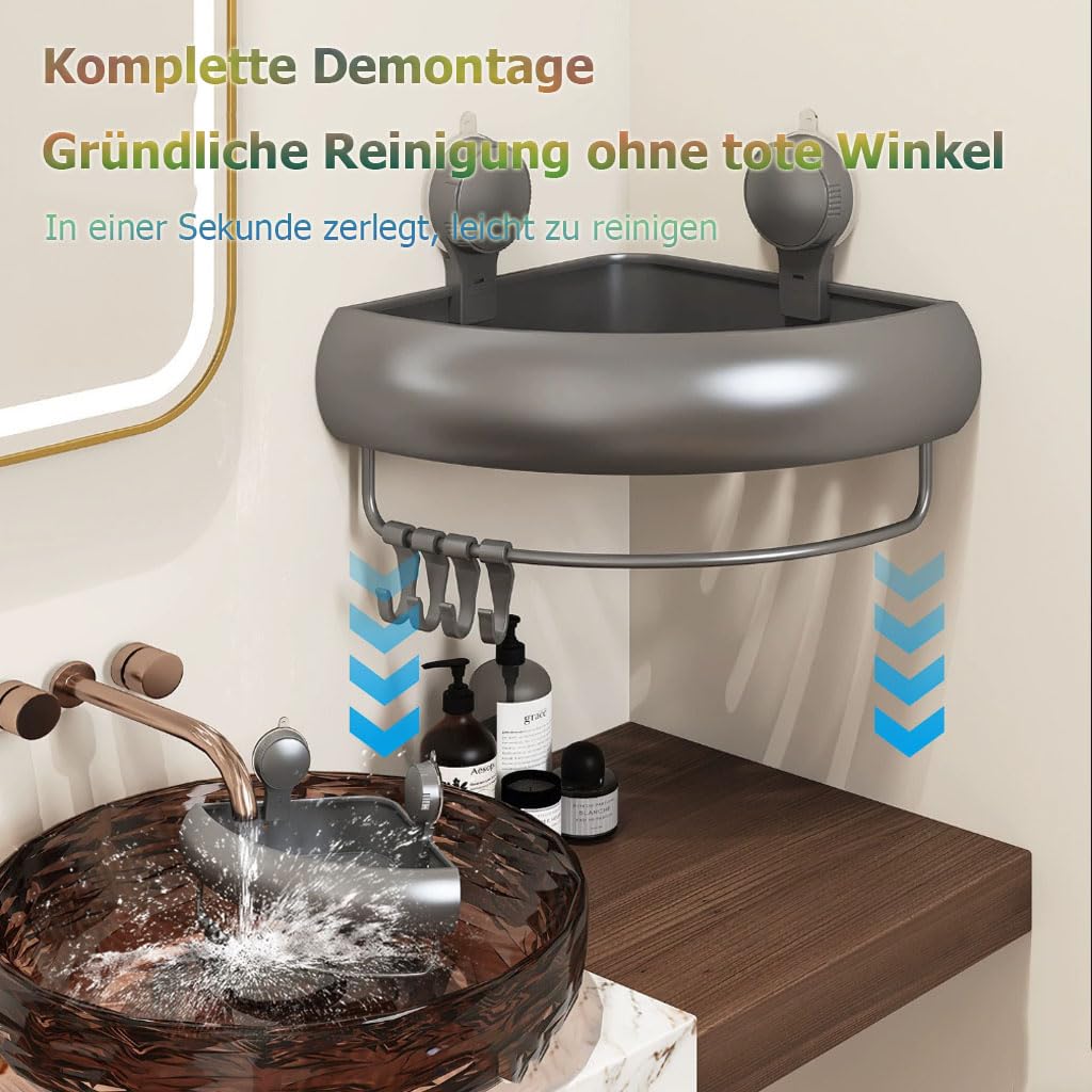 Estante de Ducha sin taladrar Estante de Esquina Triangular Organizador de baño con Soporte para Toallas y Ganchos, Estante ahorrador de Espacio para baño para Esquina de Ducha,Cremefarben,A