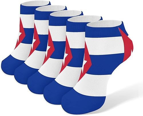 Flag of Cuba - 5 pares de calcetines tobilleros antideslizantes de corte bajo, calcetines cortos atléticos casuales para mujeres y hombres