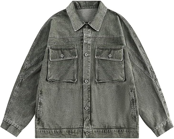American-Style Retro Denim Jacket for Men in Autumn with High-Street Workwear Style