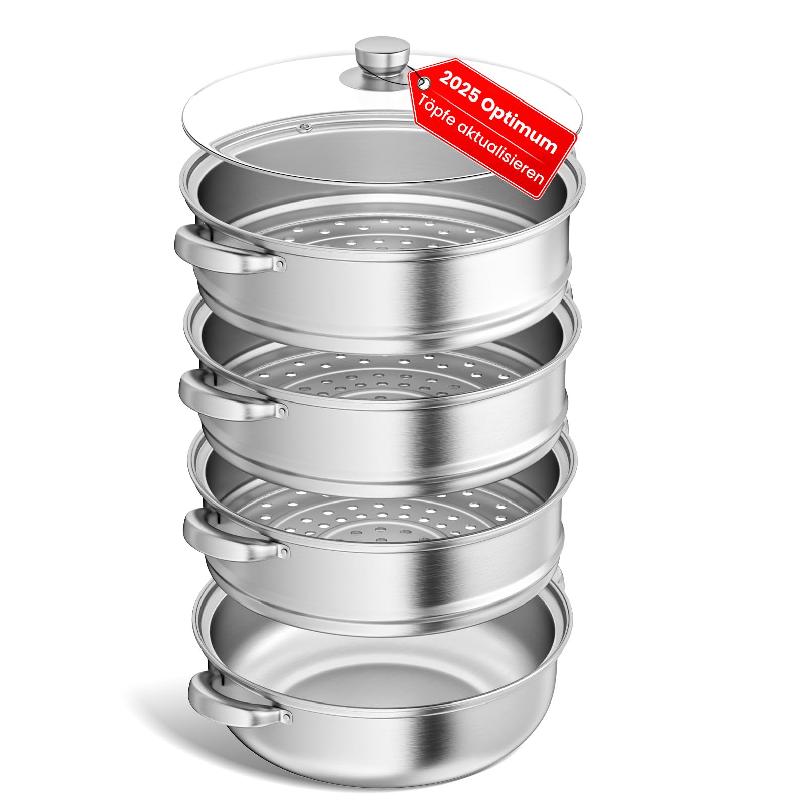 Cuiseur vapeur pour la cuisson – Cuiseur vapeur en acier inoxydable de 28 cm avec insert vapeur, batterie de cuisine 3/4/5 étages avec couvercle pour cuire des légumes, des fruits de mer, des soupes