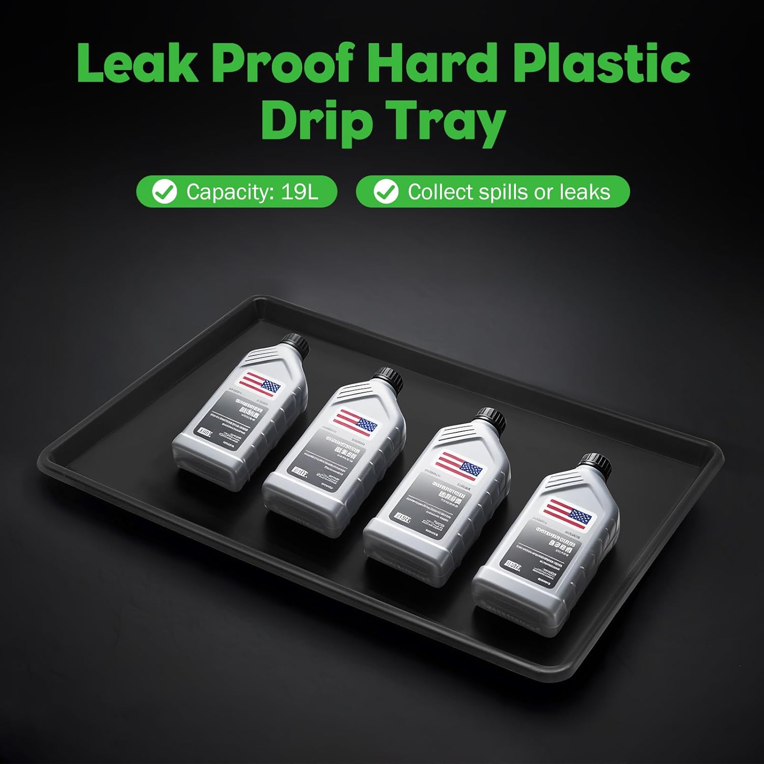 3 Pack Oil Drain Pan 35.4"x24"x1.6" with 2 Pairs Gloves, Leak Proof Hard Plastic Oil Drip Pan, Anti-Static Oil Catch Pan for Car Garage Driveway Floor Protection(Black)