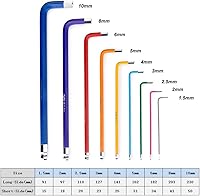 Vista 2 de Juego de llaves hexagonales de extremo de bola codificado por colores de 9 piezas, llaves Allen de brazo extra largo, métrico 0.059-0.394 in, acero