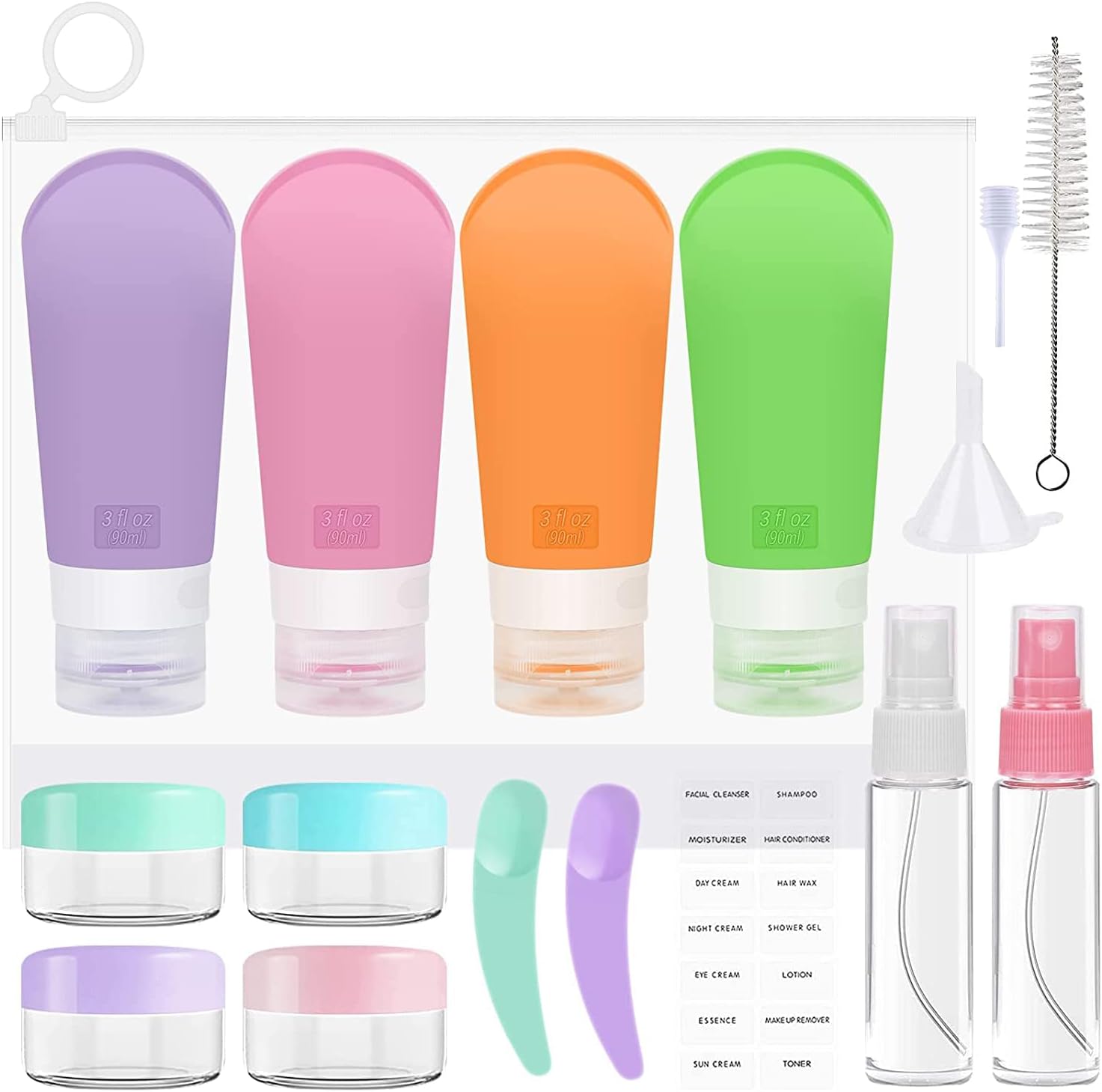 FADVAN Macaron Travel Bottles Set - 4x 3.3oz Leak-Proof Silicone Toiletry Containers With TSA Bag (BPA-Free)