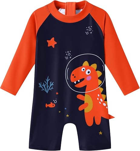 Redair Baby Boy Bathing Suit Dinosaur Orange Toddler Swimsuit Boy 12-18 Months 1
