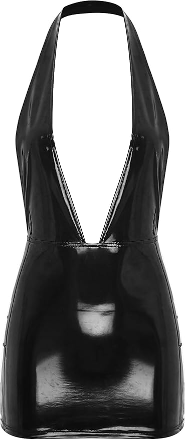 Ranrann Donna Wetlook Mini Abito In Pelle Verniciata Bodycon - Foto 9