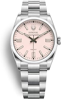 Reloj automático para hombre de 41 mm de acero inoxidable con esfera colorida y cierre desplegable – Sumergible hasta 30 m – con caja premium y garantía – Automatic Perpetual, Rosa, Lujo