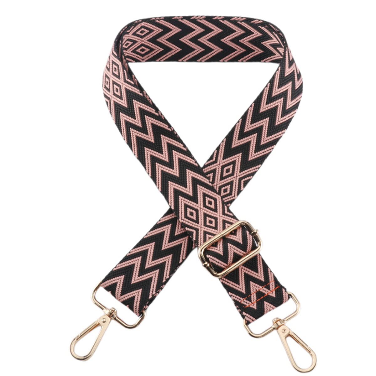 1pc Extendable Zigzags Jacquard Bag Strap with Clasps Geometric Webbing Belt for Shoulder Crossbag Messenger Bag Replacement (Pink Black)