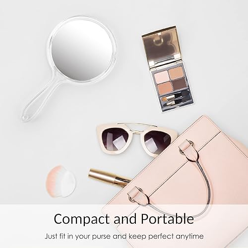 Miniatura 7 de D Espejo de mano con mango de 3.9" de ancho x 8.3" de largo Espejo de mano pequeño de doble cara Espejo de aumento 1X 2X, Espejo de maquillaje