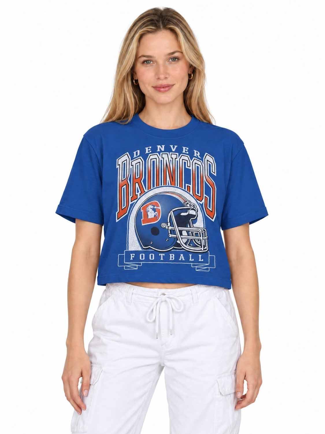 Women's NFL Franchise Helmet Crop T-Shirt Mock Neck 100% Cotton