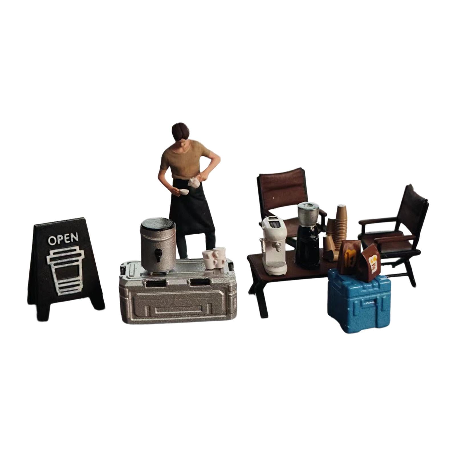 Set di Bancarelle in 1/64, Modello Realistico di Scena del caffè, Miniature di Personaggi per Giochi di Ruolo.