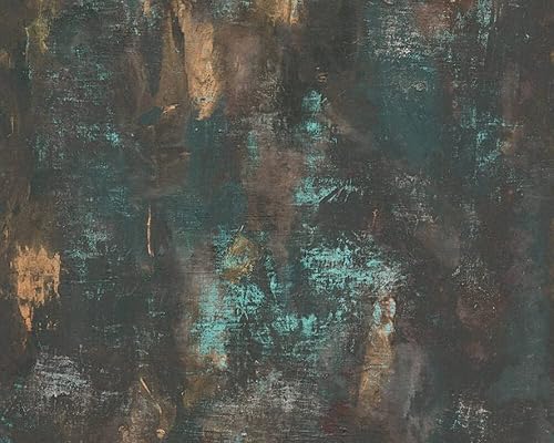 CONCORD WALLCOVERINGS Mural de pared abstracto para dormitorio, huellas de pinceles, color negro, turquesa, beige, 83.5 x 110 pulgadas (63.8 pies