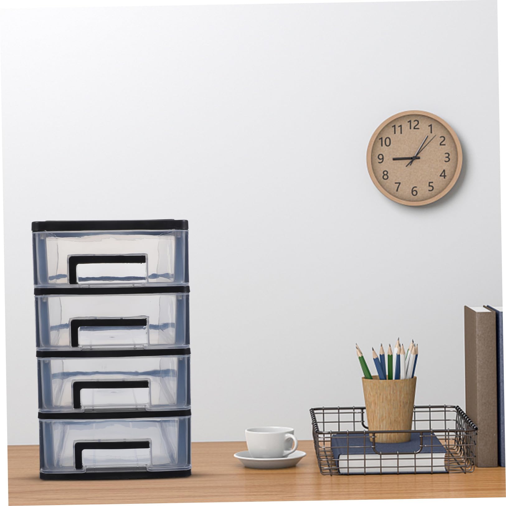 Tofficu Cassettiera Organizer Nera a Quattro Livelli Scrivania in Plastica
