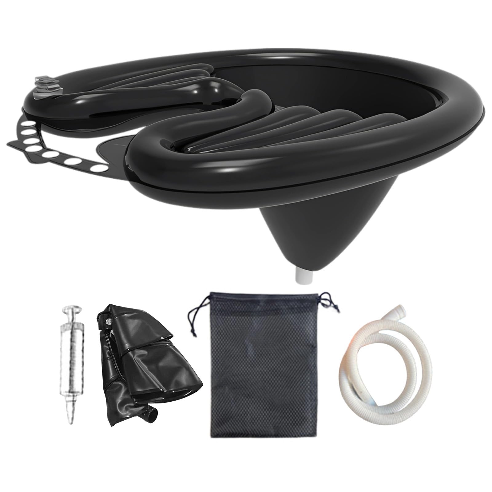 Aufblasbares Haarwaschbecken für Bettlägerige, tragbares PVC-Shampoo-Becken mit Ablaufschlauch, Pumpe, Reparaturflicken und Netzbeutel für Haarpflege zu Hause bei Senioren und Schwangeren