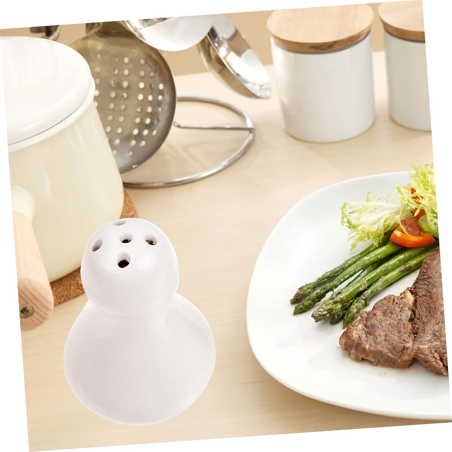 ABOOFAN 4 Pcs Salt Pepper Cup White Decor Tabletop Toothpick Case Home Decor Salt and Pepper Shakers White Porcelain Condiment Pot Modern Farmhouse Decor Ceramics Pepper Can, 8X5CMx2pcs, Whitex2pcs