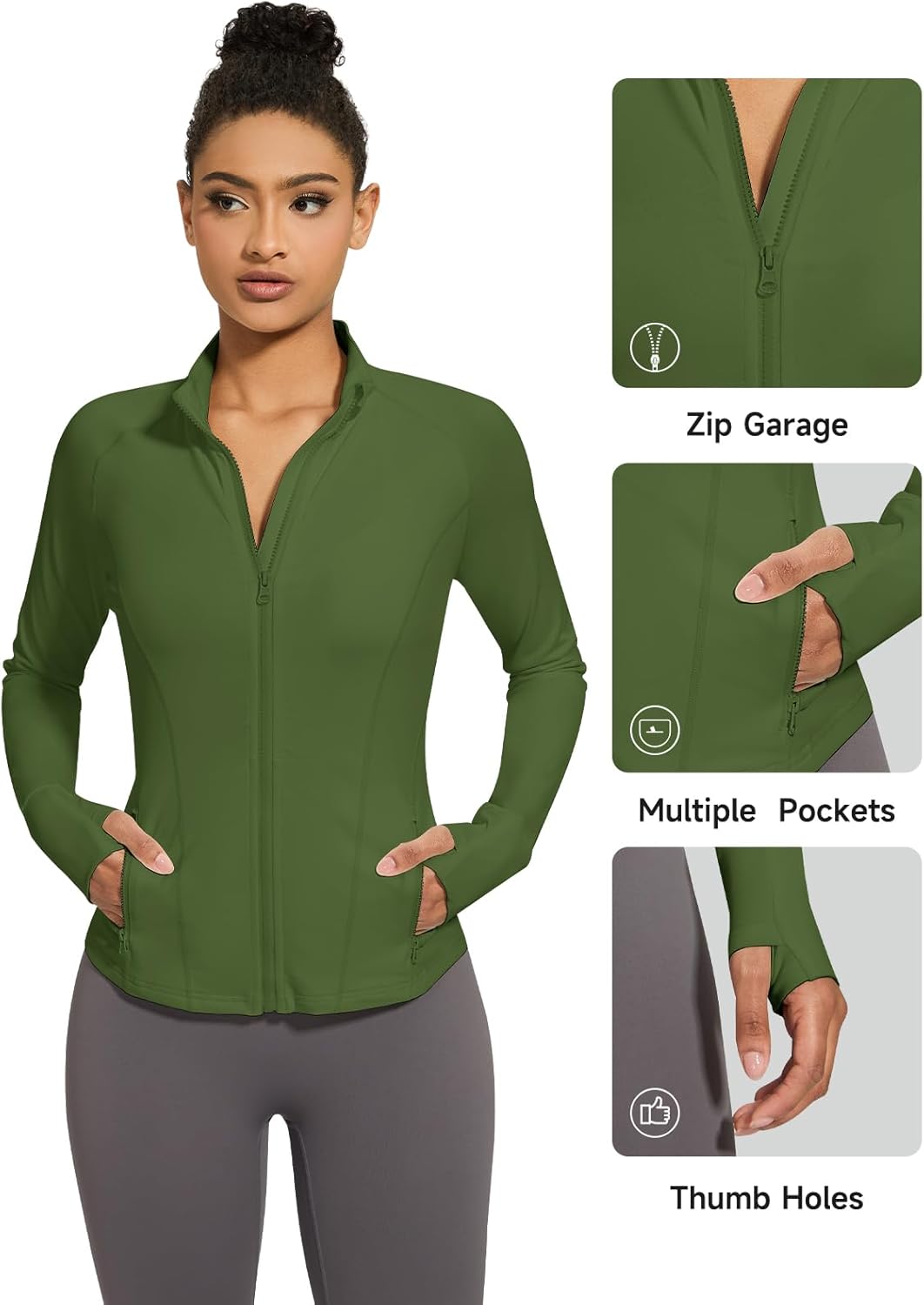 VUTRU Women's Zip Up Cropped Workout Jacket Super Slim Fit Yoga Jackets Lightweight Running Athletic Jacket with Thumb Holes - Image 2