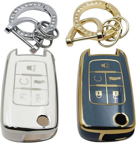 Funda compatible con Buick Encore Chevy Chevrolet Camaro Equinox Impala Sonic Terrain 4 botones, gris, blanco