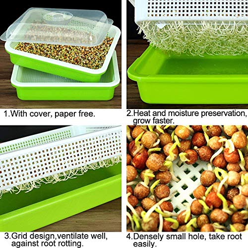 Image of 2 Pack of BPA Free Home Microgreen Soilless Hydroponics Seed Sprouter Grow Tray with Cover + Free Spray Bottle and 20 Sheets Growing Paper