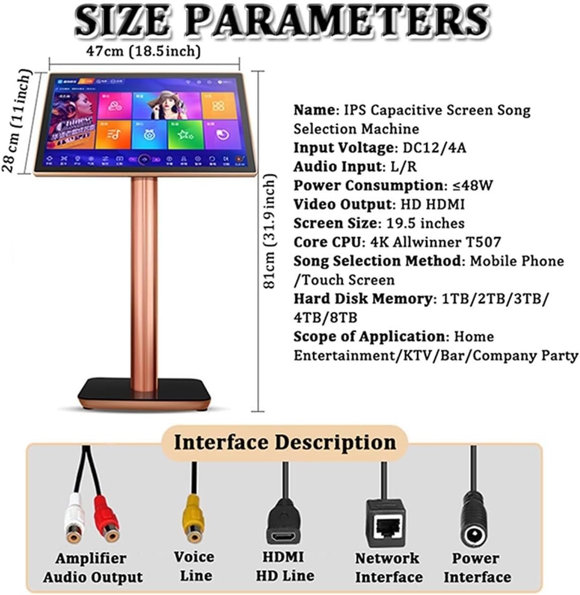 Karaoke Machine, Professional Karaoke Equipment KTV Singing Karaoke Player,19.5 Inch Touch Screen, Phone/App Control Cloud Download Songs, for Family Bar Home Party(Black,1TB)