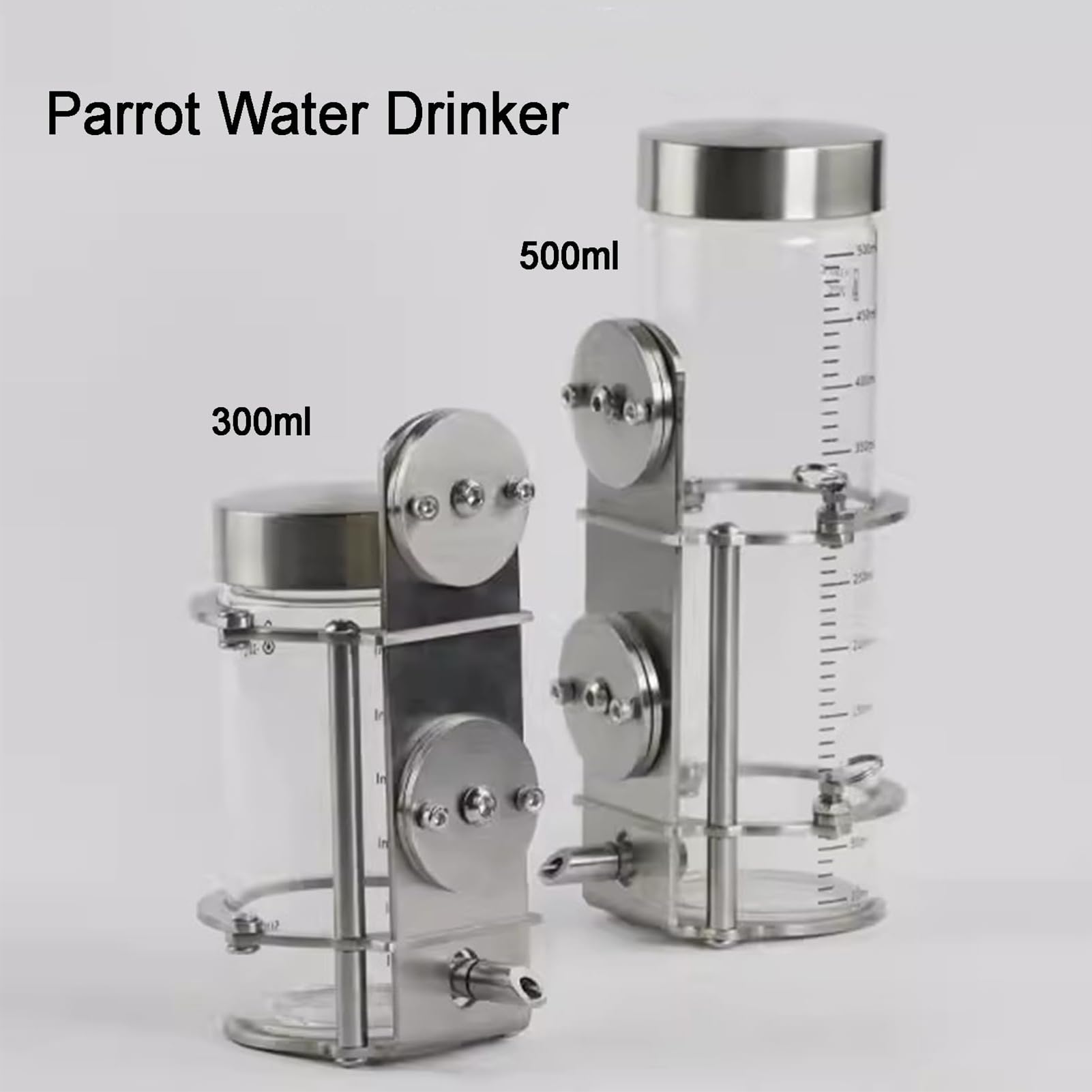 Glaswasserflasche für Vögel, Automatischer Wasserspender mit Universal-Käfighalterung, Kleintiertränke, für Kaninchen, Papageien, Nagetiere, 300 ml/500 ml