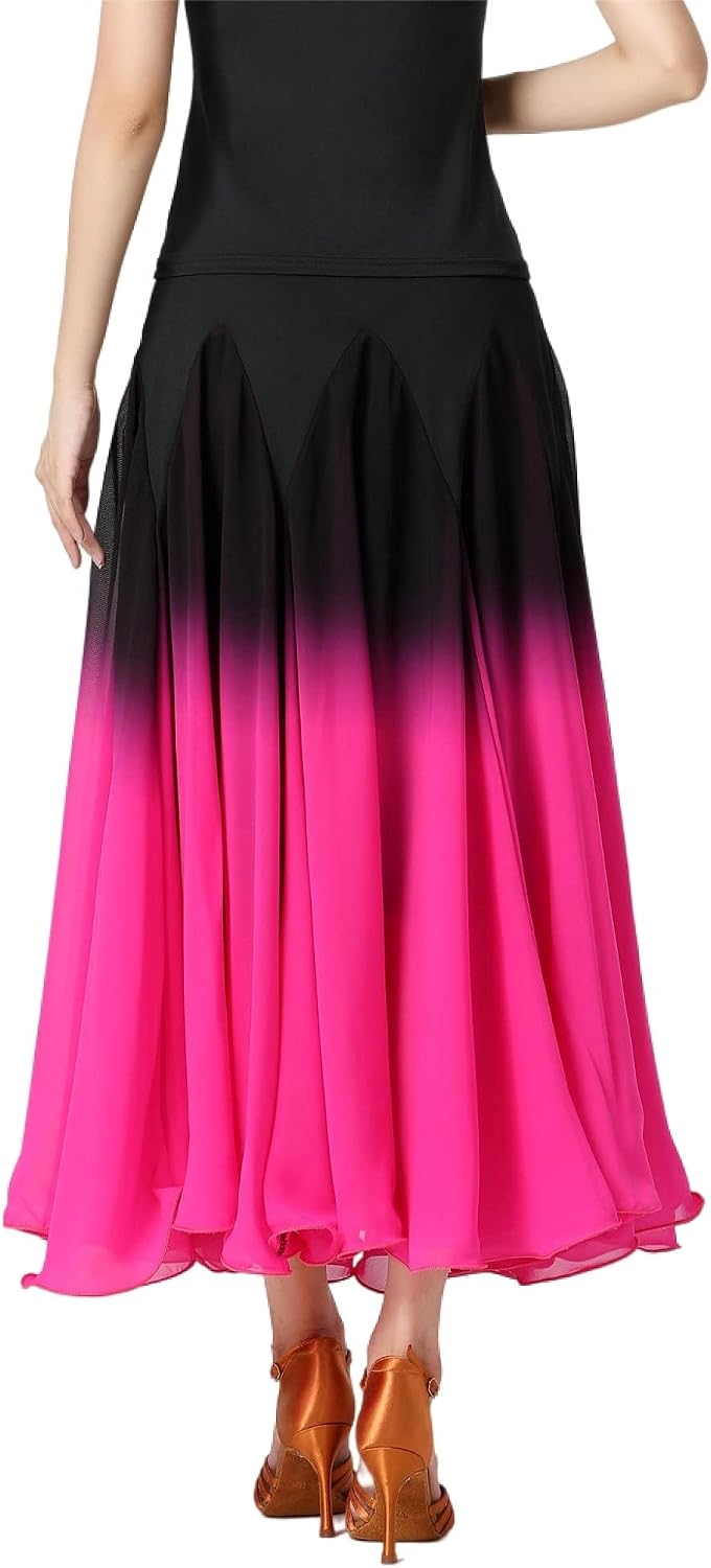 Female Ballroom Swing Skirt - Modern Dance Performance Skirt with Gradient Color, Long