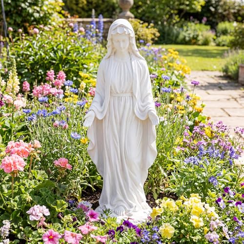 GIANTEX Virgin Mary Garden Statue 29.5", Blessed Mother Outdoor Religious Statue with Serpent, Weather-Resistant MgO Catholic Yard Decor for Lawn, Patio, Prayer Garden & Memorial, Distressed Ivory